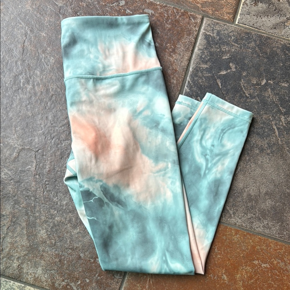 Athleta Blue and Pink Tie-Dye Leggings High-Waisted Performance